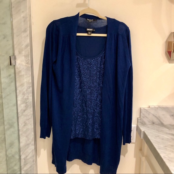 REDUCED ! DKNY silk/cashmere long cardigan indigo - Picture 3 of 6